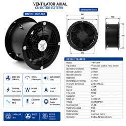 Ventilator axial de tubulatura 300mm, 140W, 2480m3/h, rotor extern
