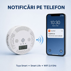Detector de monoxid de carbon WiFi CO400A, LCD, notificari telefon