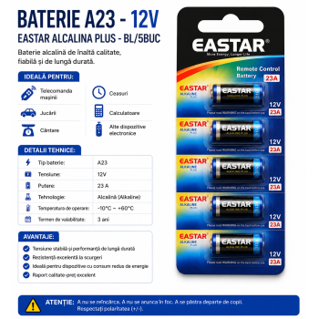 Baterie A23 12V Eastar set 5 bucati alcalina