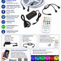 Kit banda led rgb 10m 5050 IP65 Bluetooth telecomanda