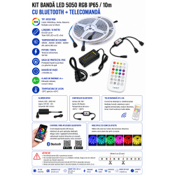 Kit banda led rgb 10m 5050 IP65 Bluetooth telecomanda