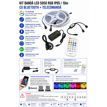 Kit banda led rgb 10m 5050 IP65 Bluetooth telecomanda