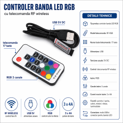 Controller rgb 5v USB telecomanda RF 17 taste banda LED