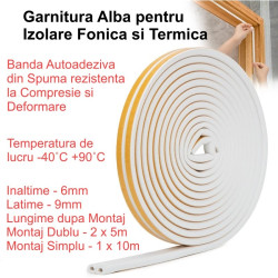 Garnitura etansare autoadeziva alba 9x6mm, 10m, pentru usi si ferestre
