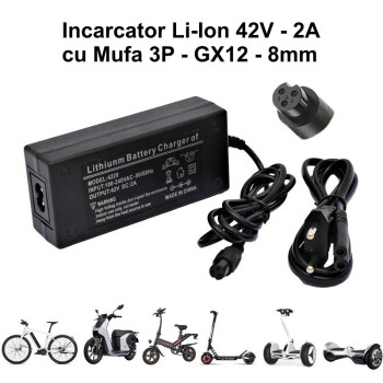 Incarcator Li-ion 42V-2A mufa GX12-3P 8mm profesional