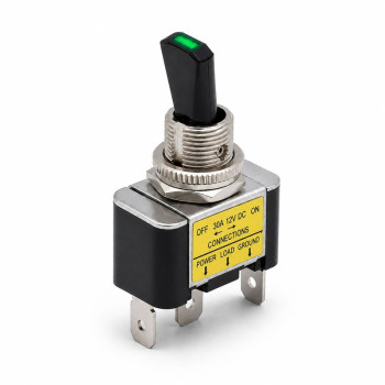 Intrerupator 12V cu LED verde, maneta ON/OFF, 30A, 3 pini