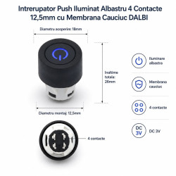 Intrerupator Push iluminat albastru 3V 4 contacte