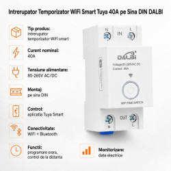 Temporizator WiFi Smart Tuya 40A pe Sina DIN
