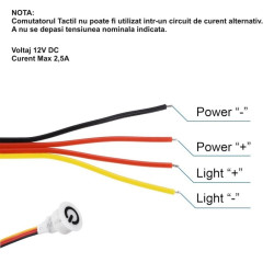 Intrerupator touch dimmer 12v 2.5a alb 13mm
