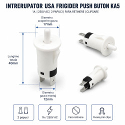 Intrerupator lumina frigider KA5 1A 250V push compact