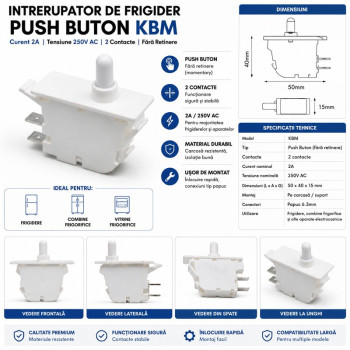Intrerupator lumina frigider KBM 2A 250V push alb