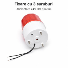 Lampa semnalizare LED 24V rosie, 3 moduri, continuu, intermitent, rotativ