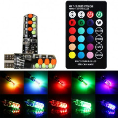 Bec led w5w RGB T10 cu telecomanda, 12V, lumina ambientala