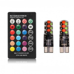 Bec led w5w RGB T10 cu telecomanda, 12V, lumina ambientala