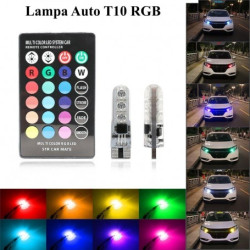 Bec led T10 RGB 5050 cu telecomanda, 12V, set 2 bucati