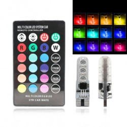 Bec led T10 RGB 5050 cu telecomanda, 12V, set 2 bucati