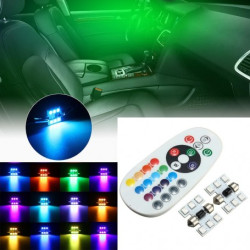 Leduri ambientale auto RGB 31mm cu telecomanda, 12V, interior