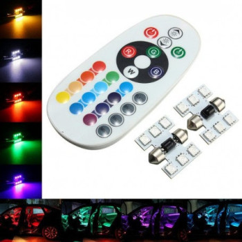 Leduri ambientale auto RGB 31mm cu telecomanda, 12V, interior