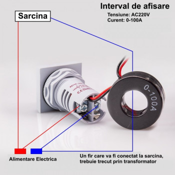 Ampermetru digital 100a Panou 220V 22mm afisaj Portocaliu