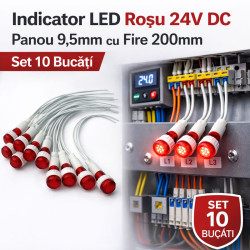 Bec martor 24v LED rosu panou 9.5mm set 10 bucati