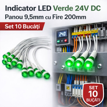 Bec martor 24v LED verde panou 9.5mm set 10 bucati