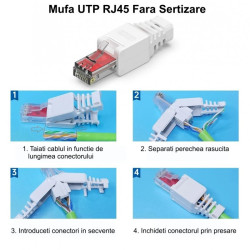 Mufa RJ45 CAT6 UTP fara sertizare, plastic, montaj rapid