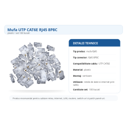 Mufa UTP CAT6E RJ45 8P8C, plastic, set 100 bucati