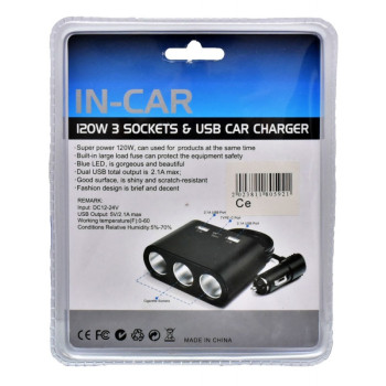 Splitter bricheta auto multifunctional 3 prize USB si USB-C
