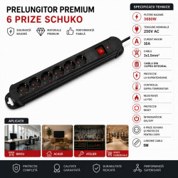 Prelungitor 6 prize 5m cu protectie si intrerupator LED