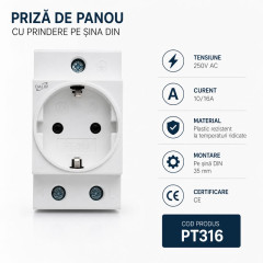 Priza sina DIN 250V 16A modulara pentru tablou electric