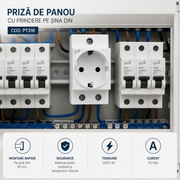 Priza sina DIN 250V 16A modulara pentru tablou electric