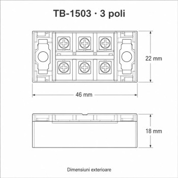 Regleta electrica 3 poli 15A 600V, cu capac, TB-1503, set 10 bucati