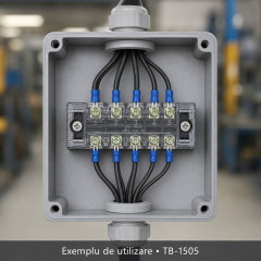 Regleta electrica 5 poli 15A 600V, cu capac, TB-1505, set 10 bucati