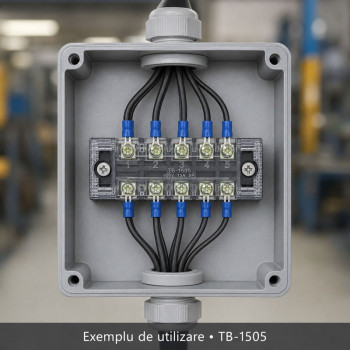 Regleta electrica 5 poli 15A 600V, cu capac, TB-1505, set 10 bucati