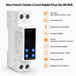 Releu protectie tensiune 63A reglabil pe sina DIN