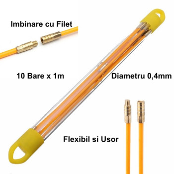 Bara din fibra de sticla pentru cabluri 10m cu capete filetate