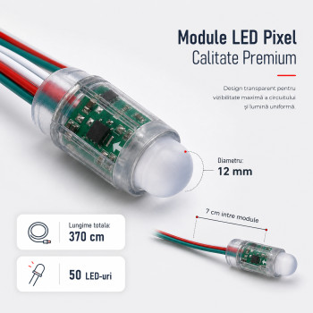 Led Pixel RGB Adresabil WS2811 12V, IP65, Set 50 Module pentru Reclame si Decoratiuni