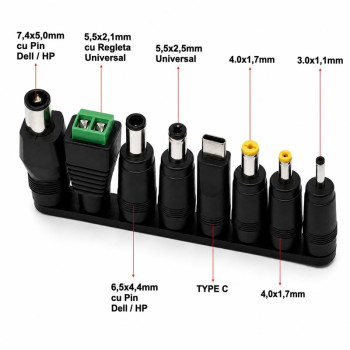 Set 8 Mufe Alimentare Laptop Universale, Adaptoare DC si USB-C