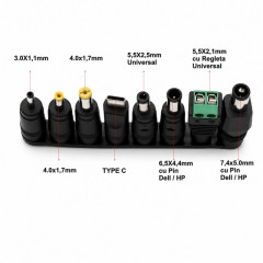 Set 8 Mufe Alimentare Laptop Universale, Adaptoare DC si USB-C