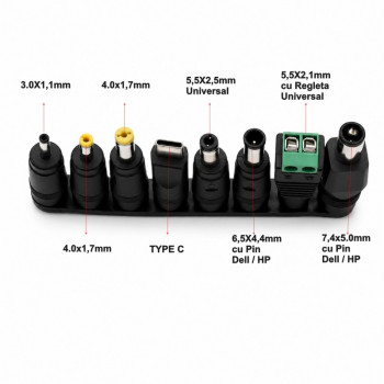Set 8 Mufe Alimentare Laptop Universale, Adaptoare DC si USB-C