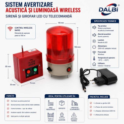 Sistem avertizare acustica si luminoasa, sirena si girofar LED cu telecomanda wireless 220V