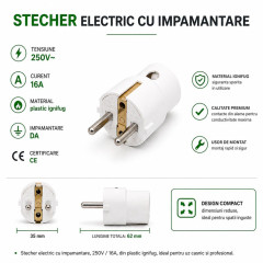 Stecher electric 16A 250V cu impamantare iesire laterala