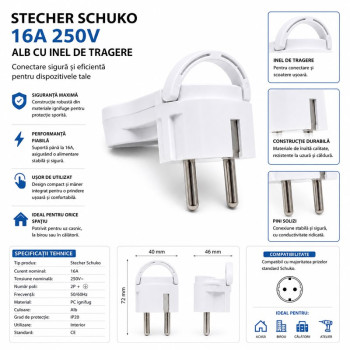 Stecher schuko 16A 250V profil redus cu inel tragere