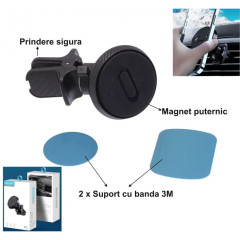 Suport telefon auto magnetic B075 cu prindere aerisire 360°