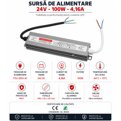 Sursa Alimentare 24V-100W / 4,16A IP67