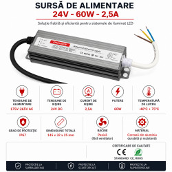 Sursa Alimentare 24V-60W / 2,5A IP67