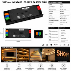 Sursa 100w 12V 8.3A slim cu conectare rapida push-in