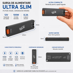 Sursa alimentare 12v 100W 8.3A ultra slim 13mm