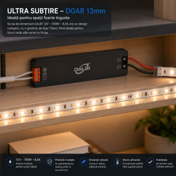 Sursa alimentare 12v 100W 8.3A ultra slim 13mm