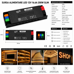 Sursa de alimentare 12v 200W 16.6A slim push-in